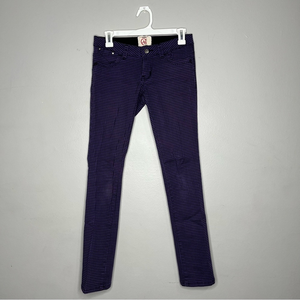 Hot Topic Chor Purple Black Houndstooth Low Rise Juniors Skinny Pants Jeans N